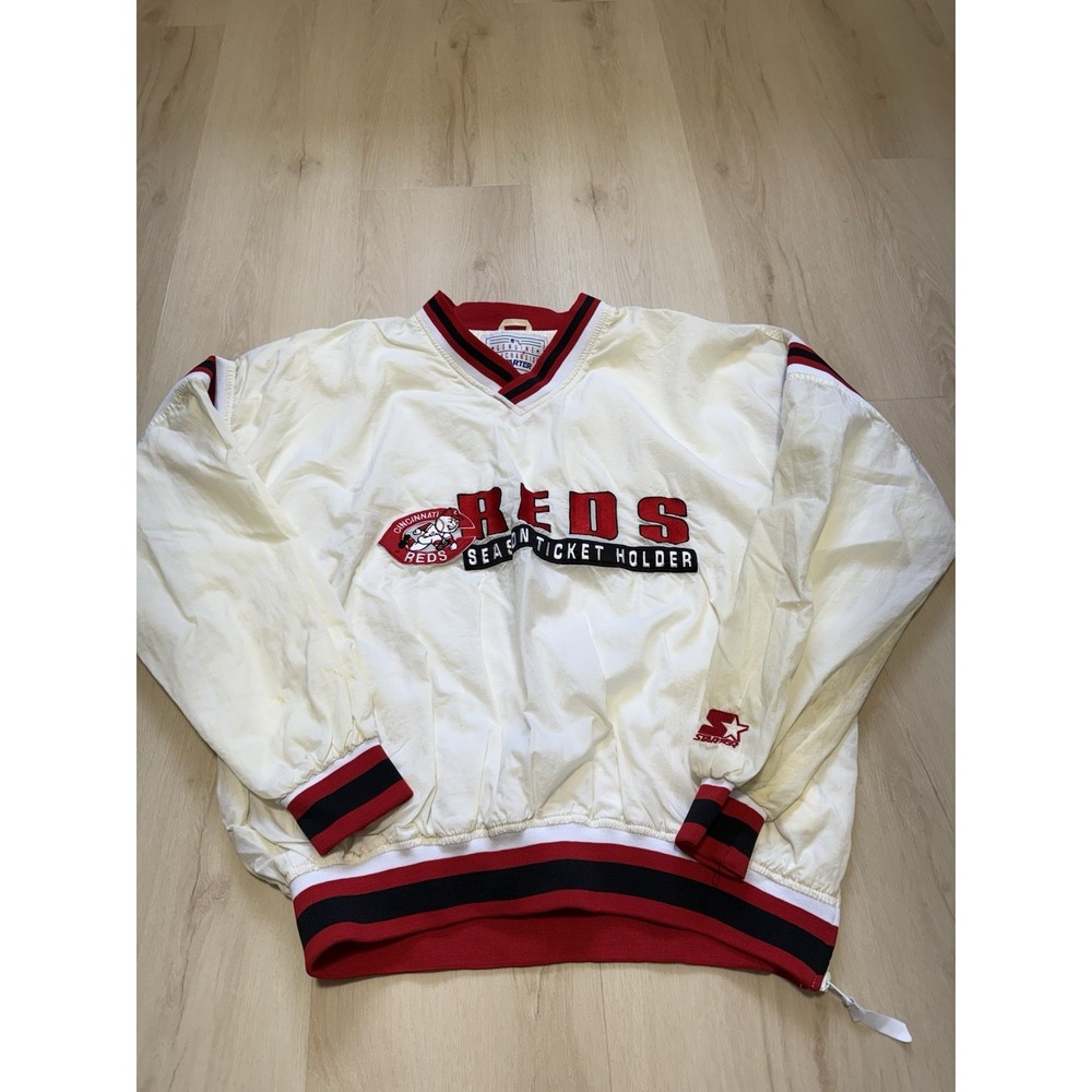 Reds Pullover Jacket Starter Men's Large Season Ticket Holder Windbreaker White
